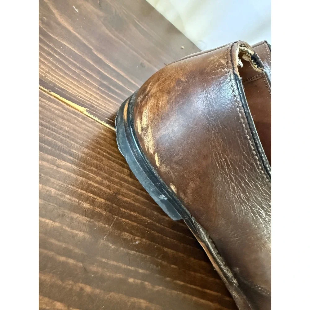 Vintage Brown Leather‎ Apron Toe Derby Shoes Lace Up Dress Shoes Distressed Mens